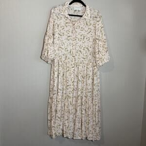 MUNTHE Oversize Floral Midi Dress Size 36 Balloon Sleeve Light Pink Cottage Core